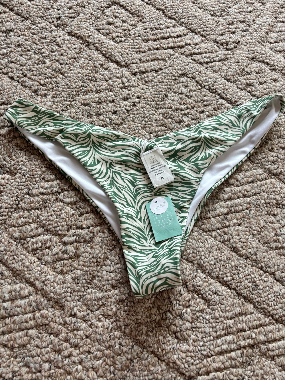 Full Tilt Green and White Leaf-Print Bikini Bottoms